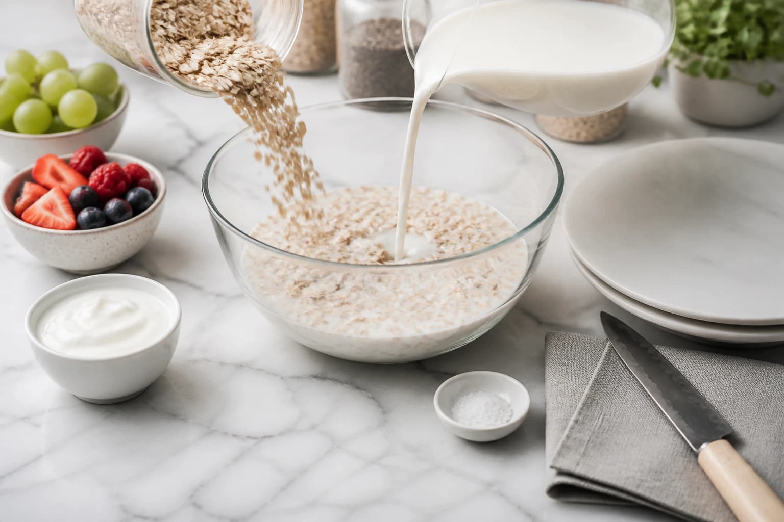 Etape 1 : Trempage nocturne de l'avoine — Bircher muesli pomme : la recette suisse originale
