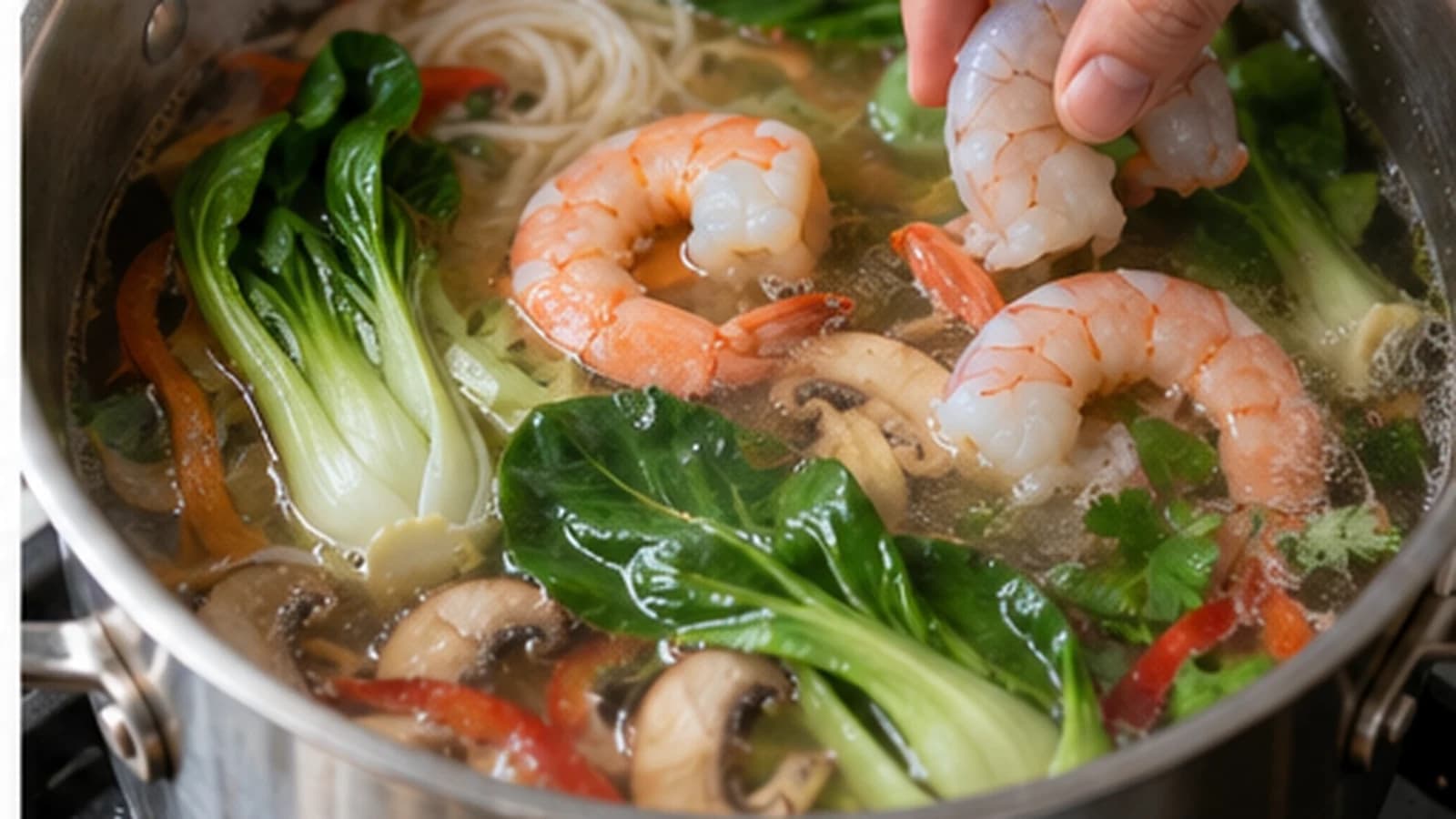 Etape 4 : Ajouter les crevettes et terminer — Bouillon thaï aux légumes et crevettes léger