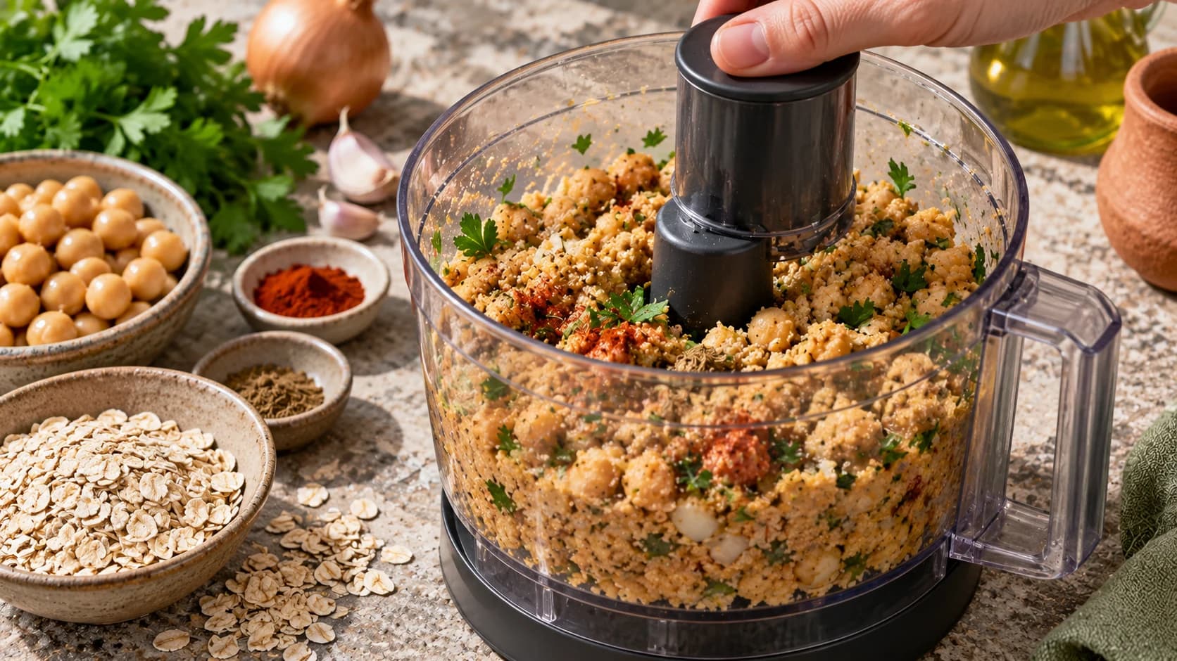 Etape 1 : Préparer la base aux pois chiches — Boulettes de pois chiches sauce tomate minceur