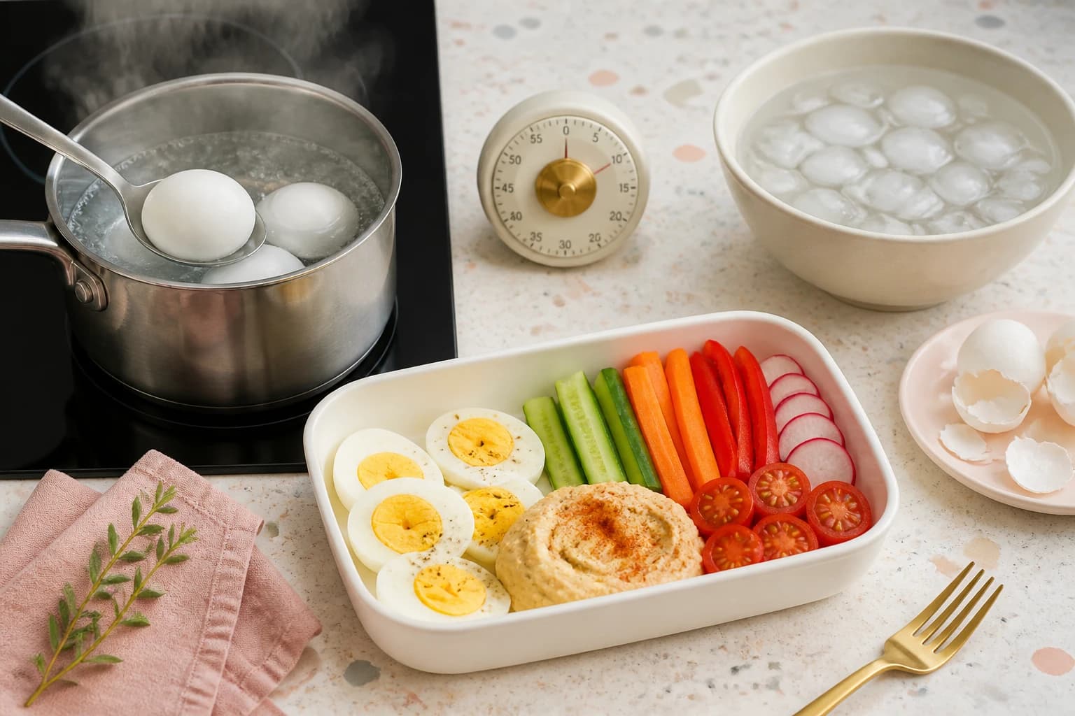 Etape 1 : Cuire les œufs durs — Box œufs durs, houmous & crudités fraîches