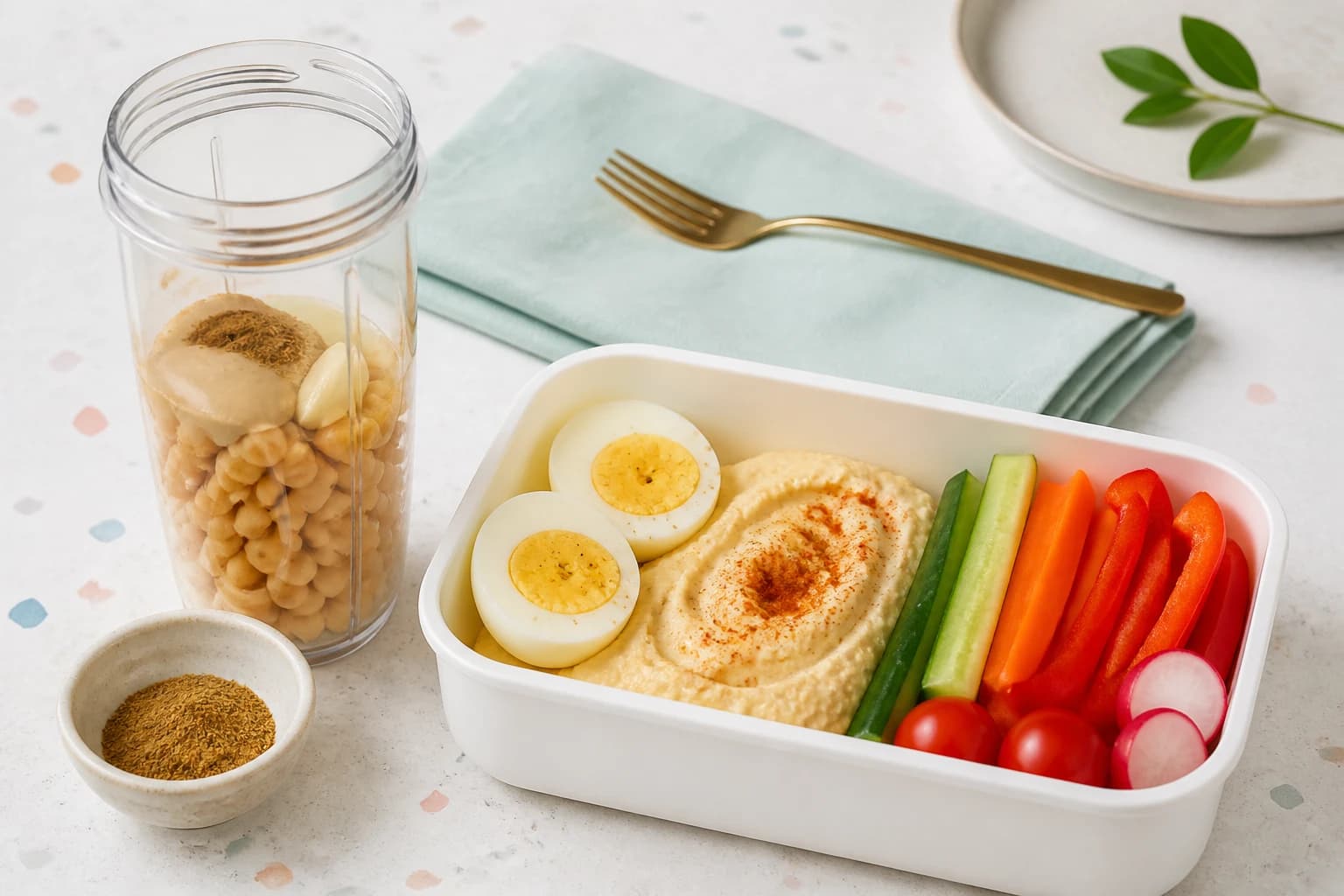 Etape 2 : Mixer le houmous léger — Box œufs durs, houmous & crudités fraîches