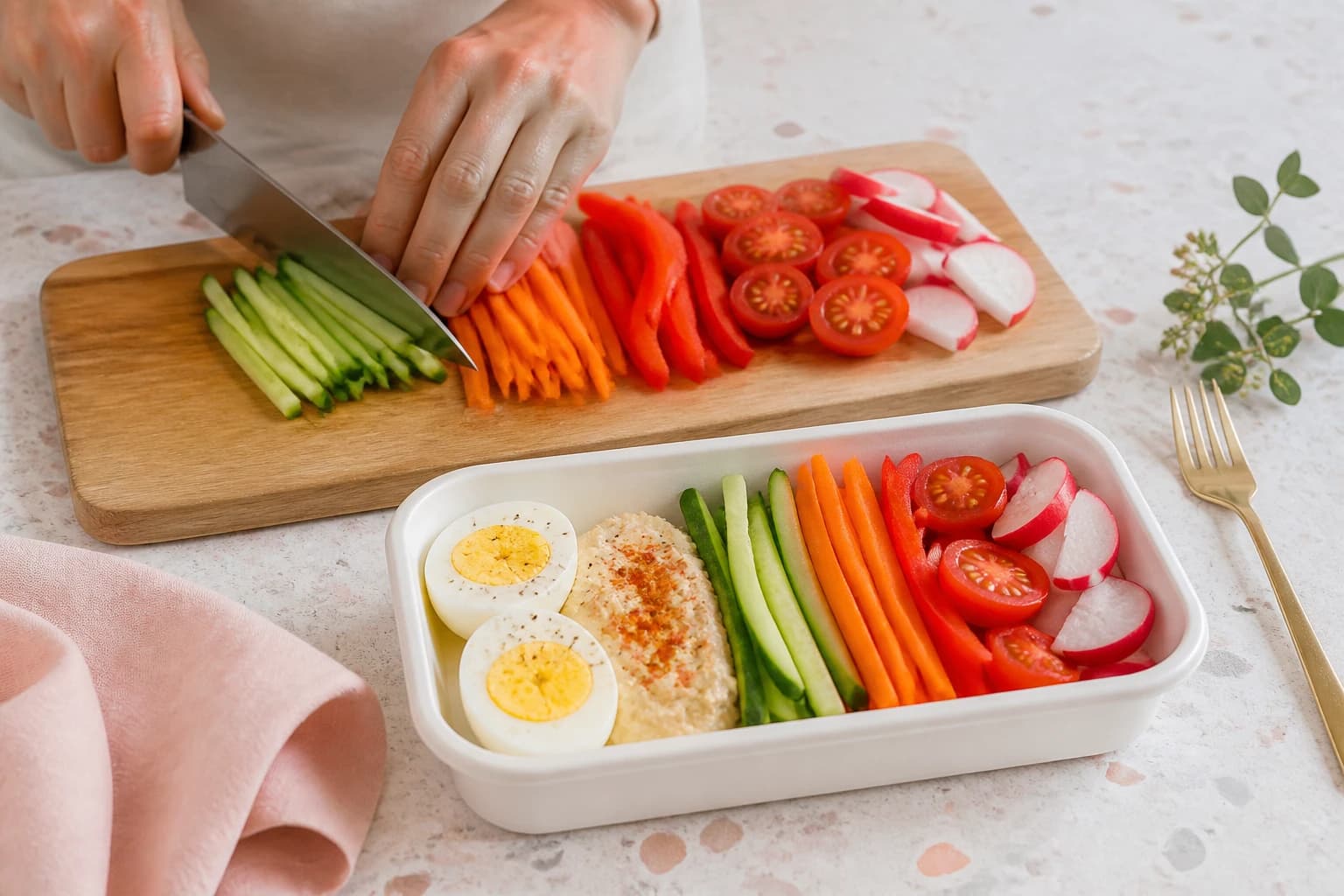 Etape 3 : Tailler les crudités — Box œufs durs, houmous & crudités fraîches