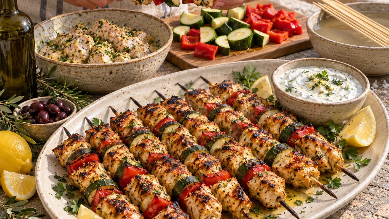 Etape 3 : Tailler les légumes et monter les brochettes — Brochettes de poulet mariné citron yaourt minceur