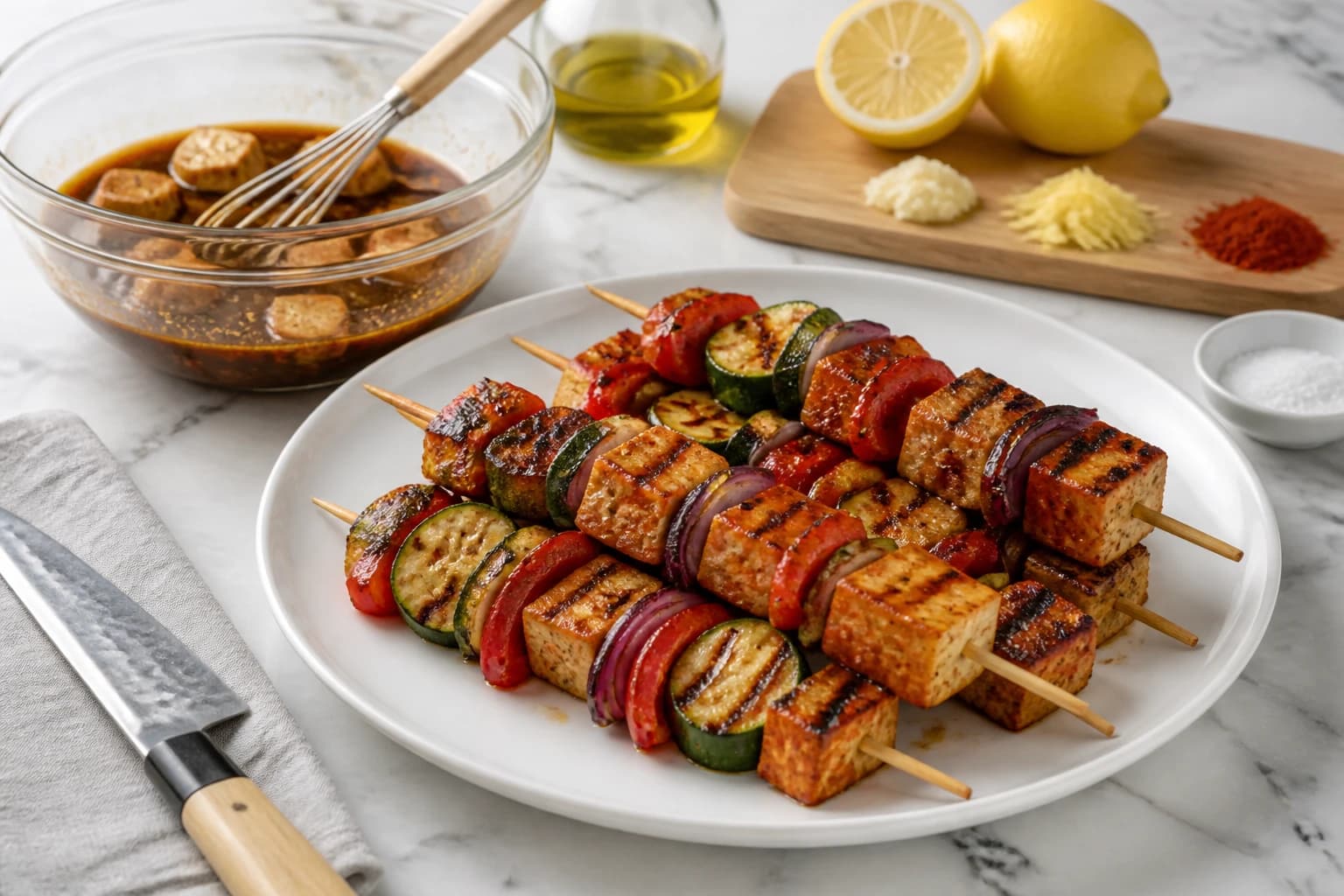 Etape 2 : Préparer la marinade et faire mariner — Brochettes de tofu mariné dorées au grill
