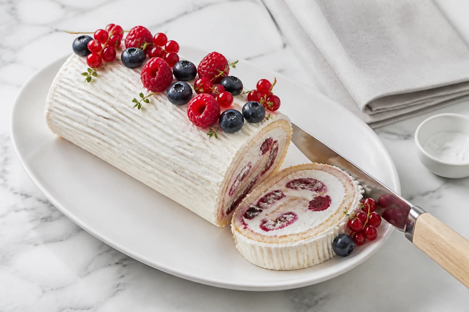 Etape 5 : Décorer et réfrigérer — Bûche fromage blanc fruits rouges sans sucre