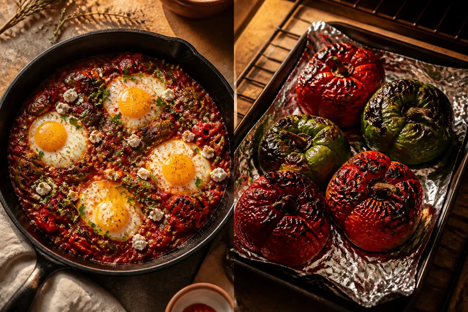 Etape 1 : Griller et peler les poivrons — Chakchouka aux poivrons grillés