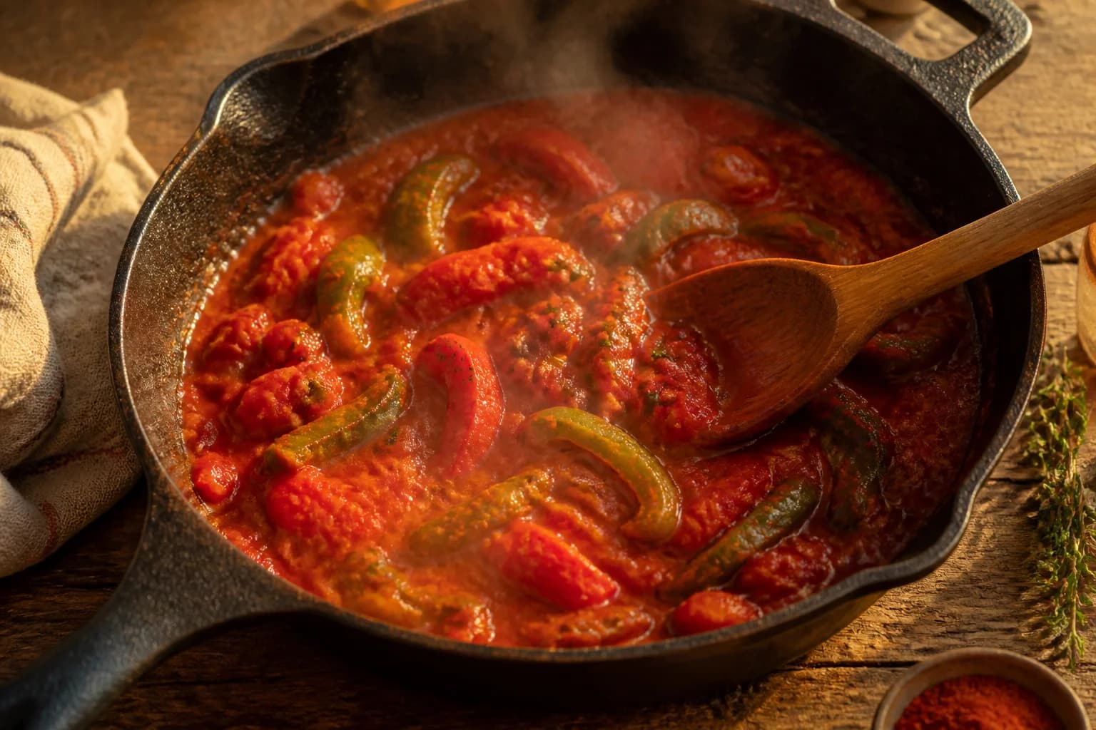 Etape 3 : Mijoter la sauce tomates-poivrons — Chakchouka aux poivrons grillés