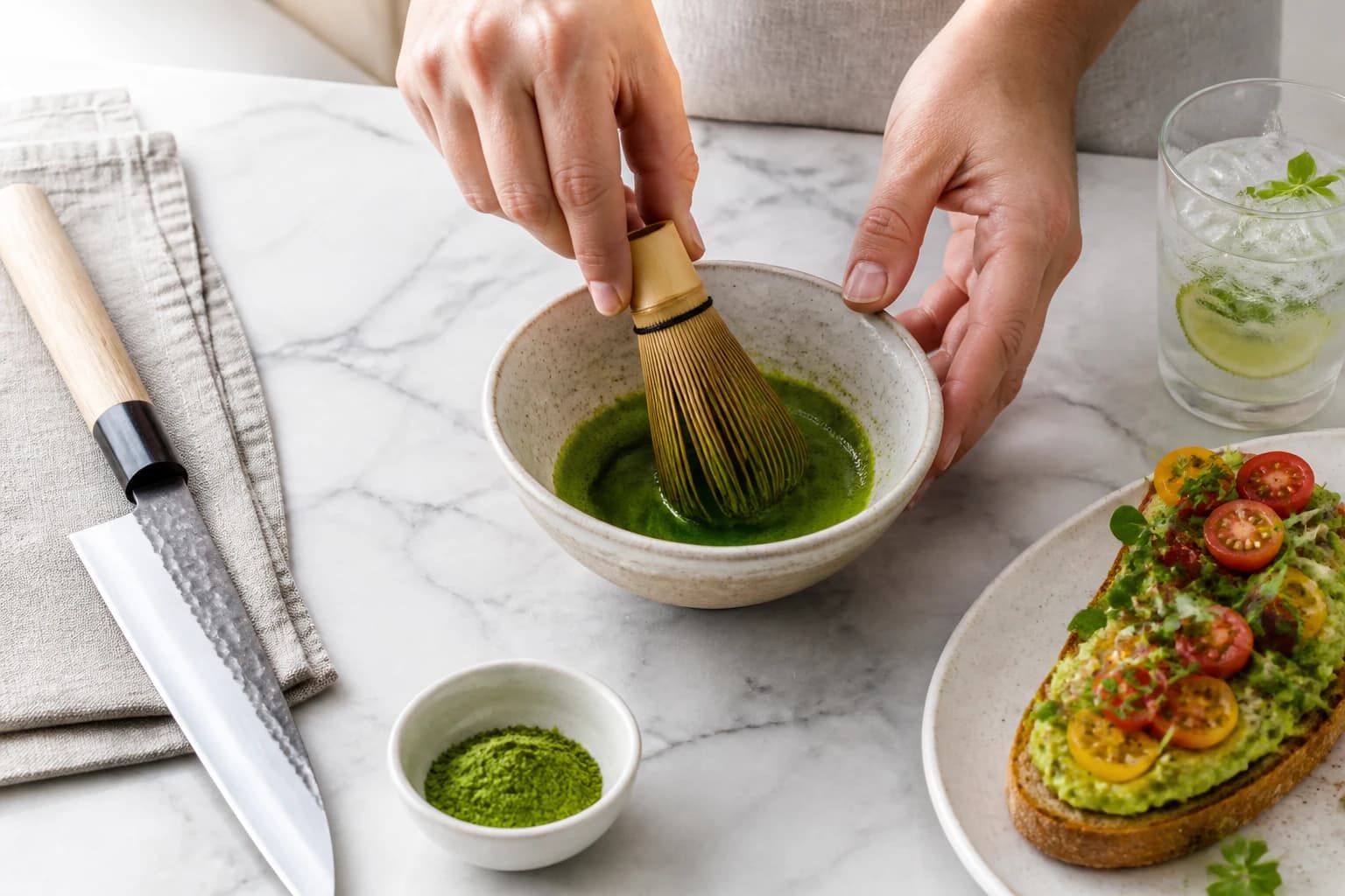 Etape 1 : Dissoudre le matcha sans grumeaux — Chia pudding matcha : la recette zen en 5 min sans cuisson