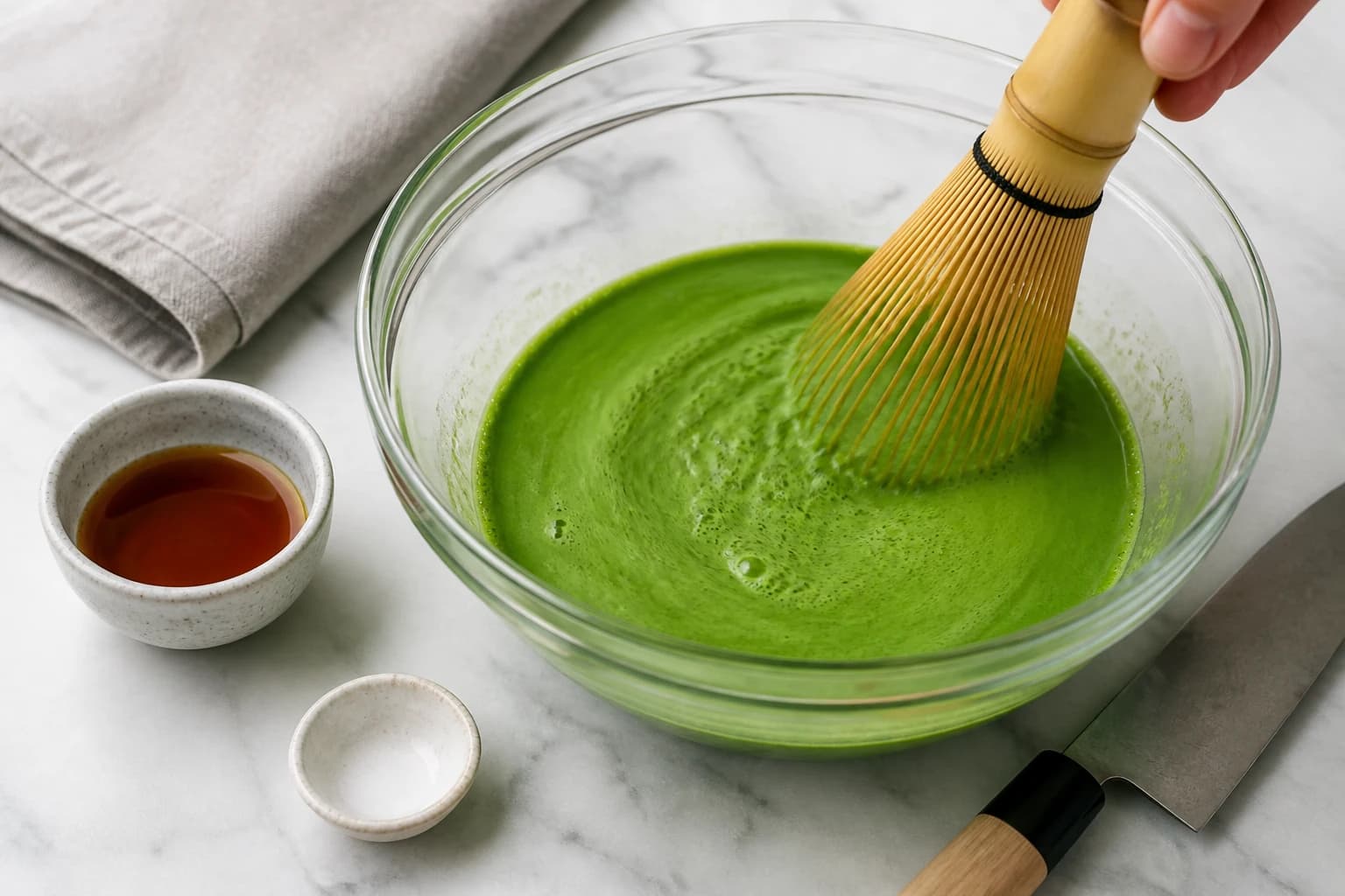 Etape 2 : Préparer la base coco-matcha — Chia pudding matcha : la recette zen en 5 min sans cuisson