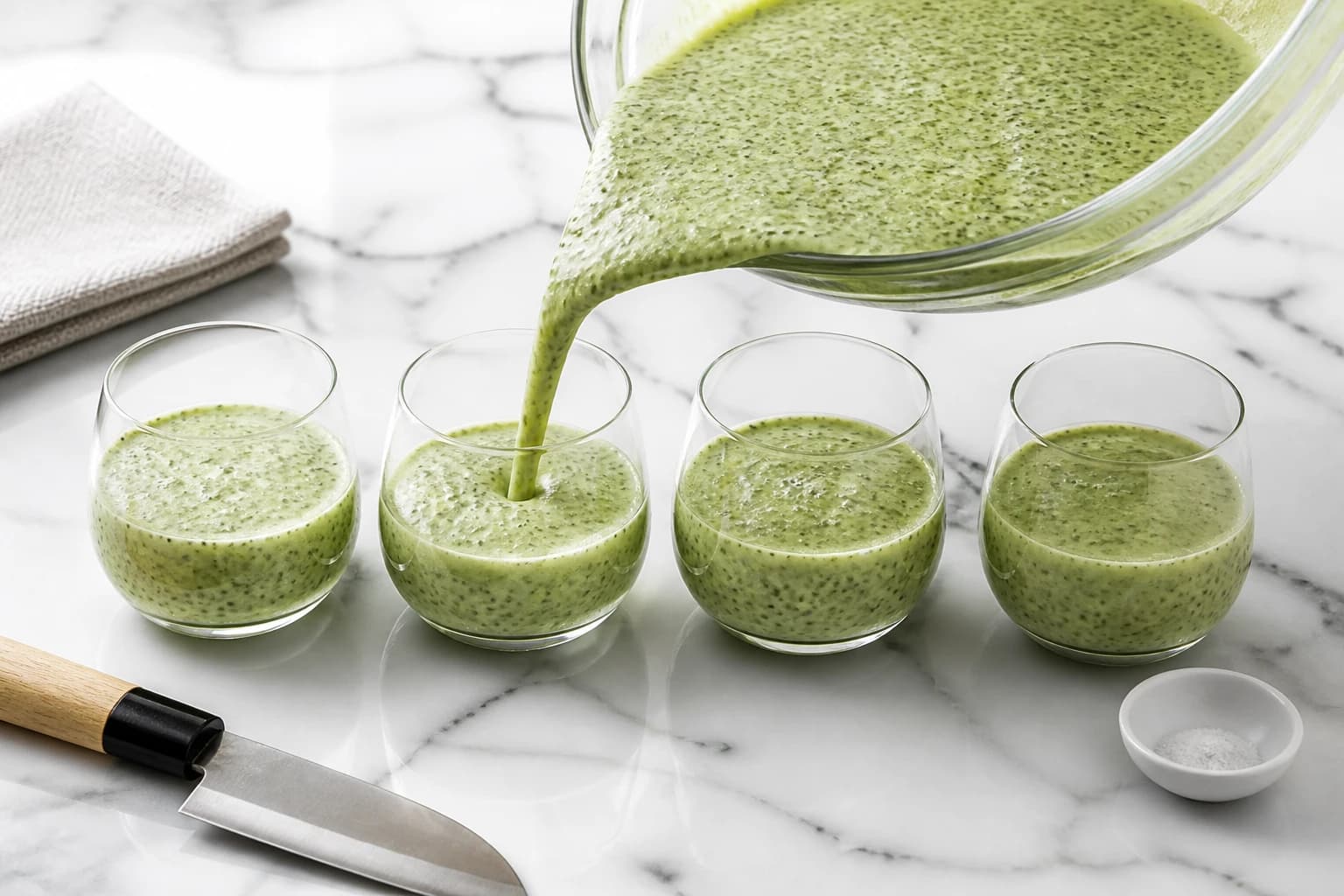 Etape 3 : Incorporer le chia et laisser gonfler — Chia pudding matcha : la recette zen en 5 min sans cuisson