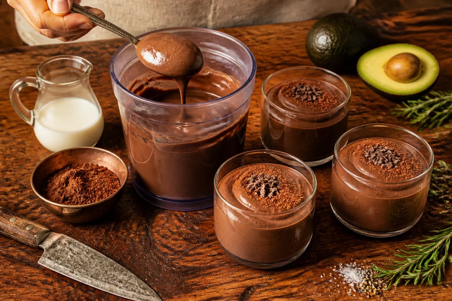 Etape 3 : Ajuster le goût et la texture — Crème dessert chocolat avocat sans sucre