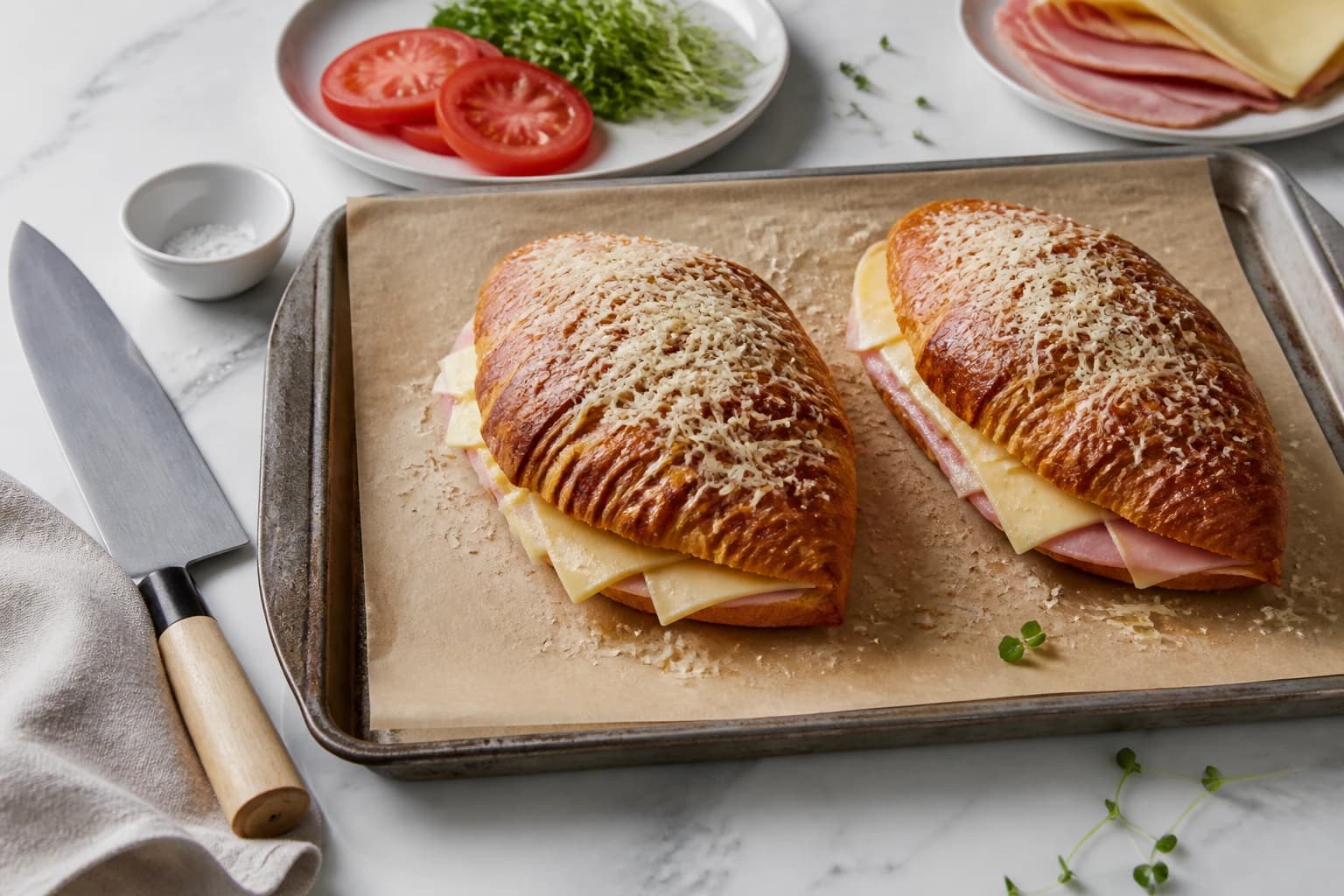 Etape 3 : Napper et ajouter le fromage — Croque léger pain complet jambon fromage