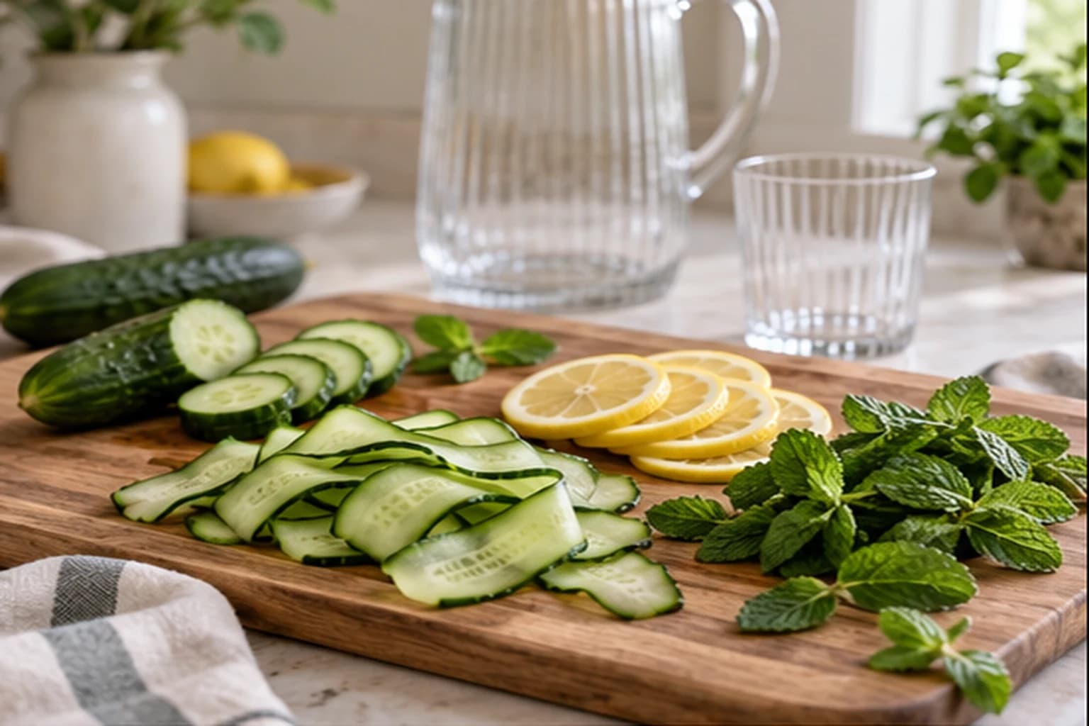 Etape 1 : Laver et préparer les ingrédients — Eau infusée concombre menthe citron légère
