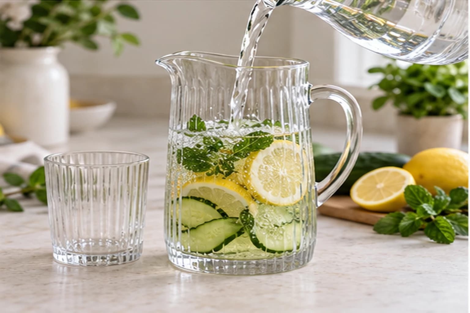 Etape 3 : Monter la carafe — Eau infusée concombre menthe citron légère