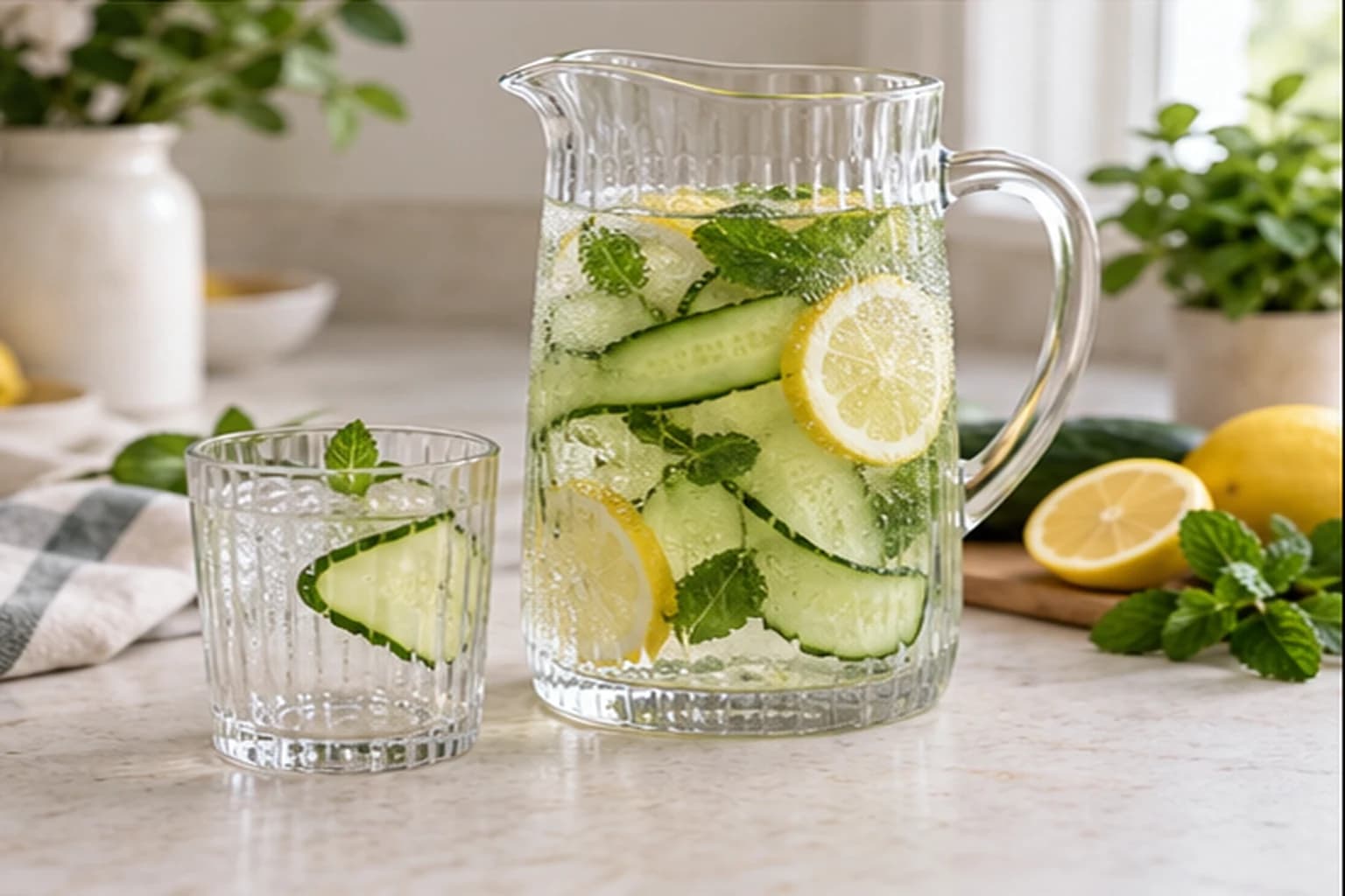 Etape 4 : Infuser au frais et servir — Eau infusée concombre menthe citron légère