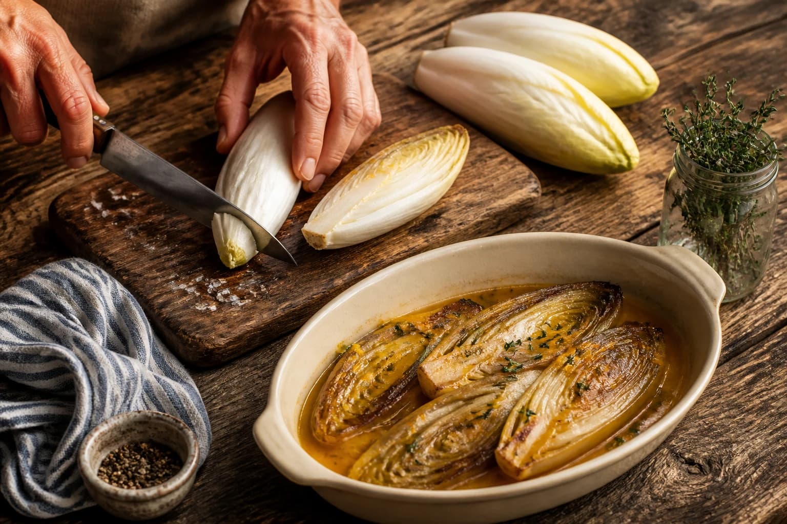 Etape 1 : Parer les endives — Endives braisées au jus léger, fondantes
