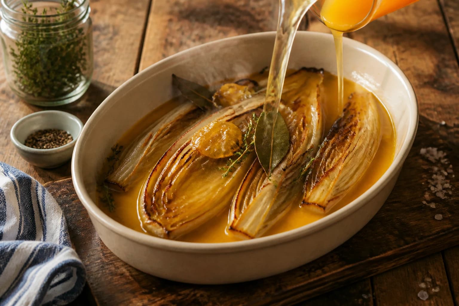 Etape 3 : Déglacer au jus léger — Endives braisées au jus léger, fondantes