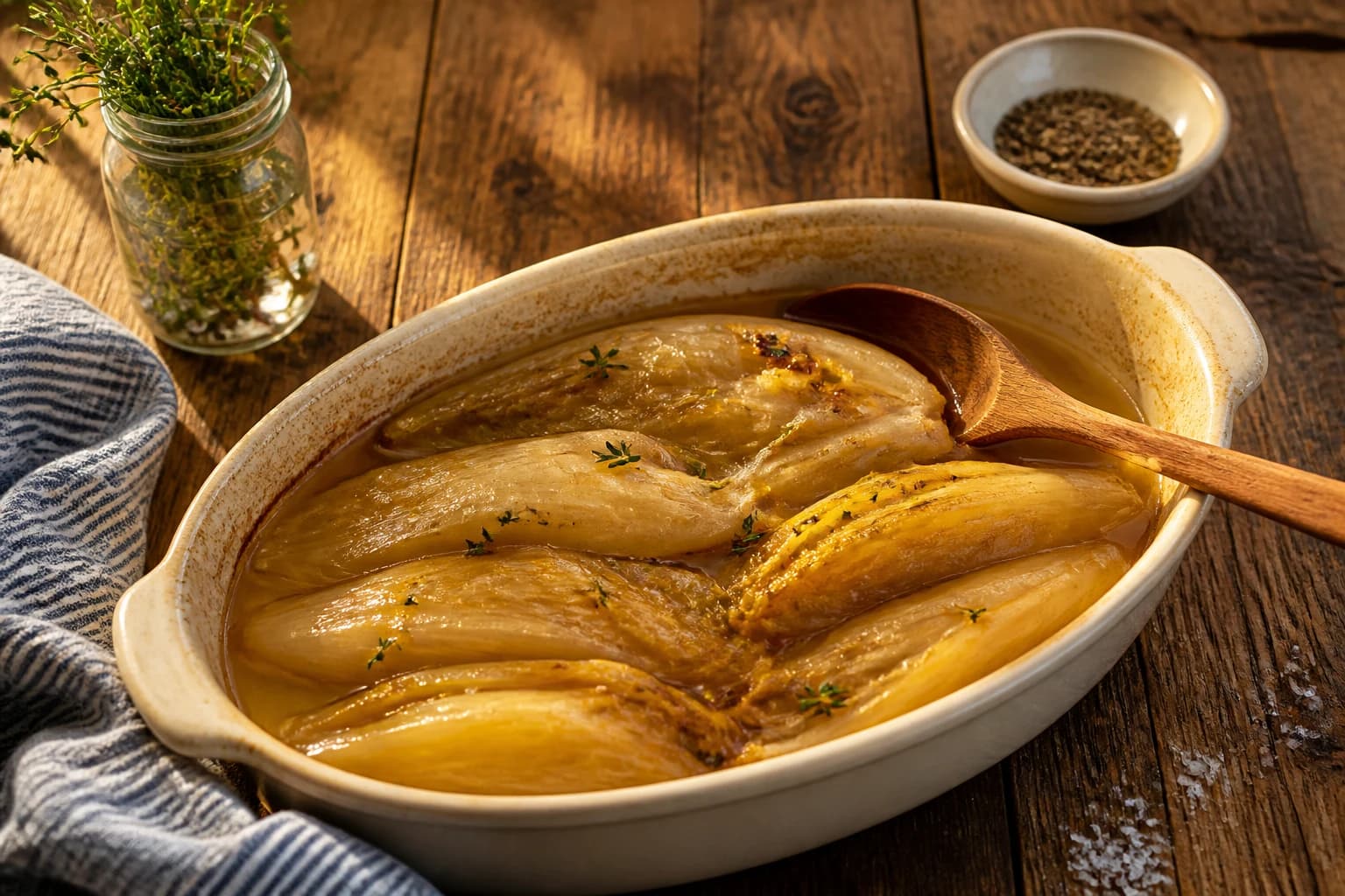 Etape 4 : Braiser et réduire — Endives braisées au jus léger, fondantes