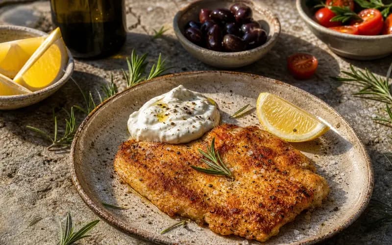 Escalope de poulet à l'aïoli, recette méditerranéenne présentée dans une assiette
