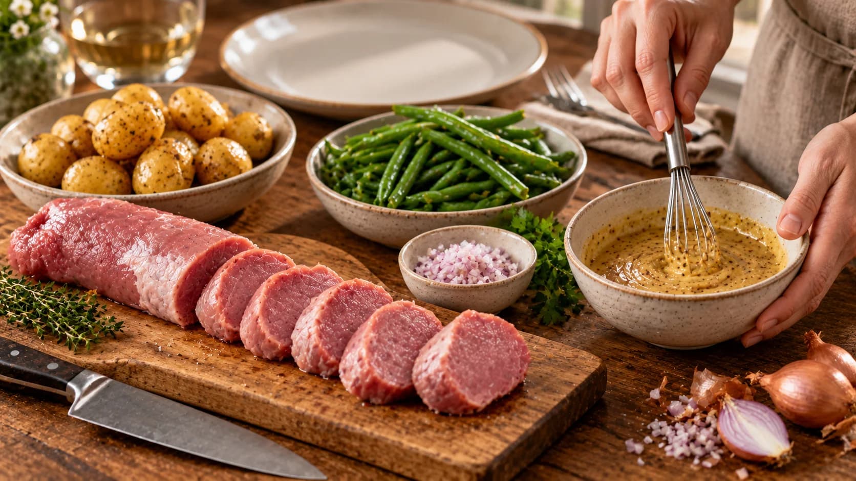 Etape 1 : Préparer les légumes et la sauce — Filet mignon de porc moutarde miel léger