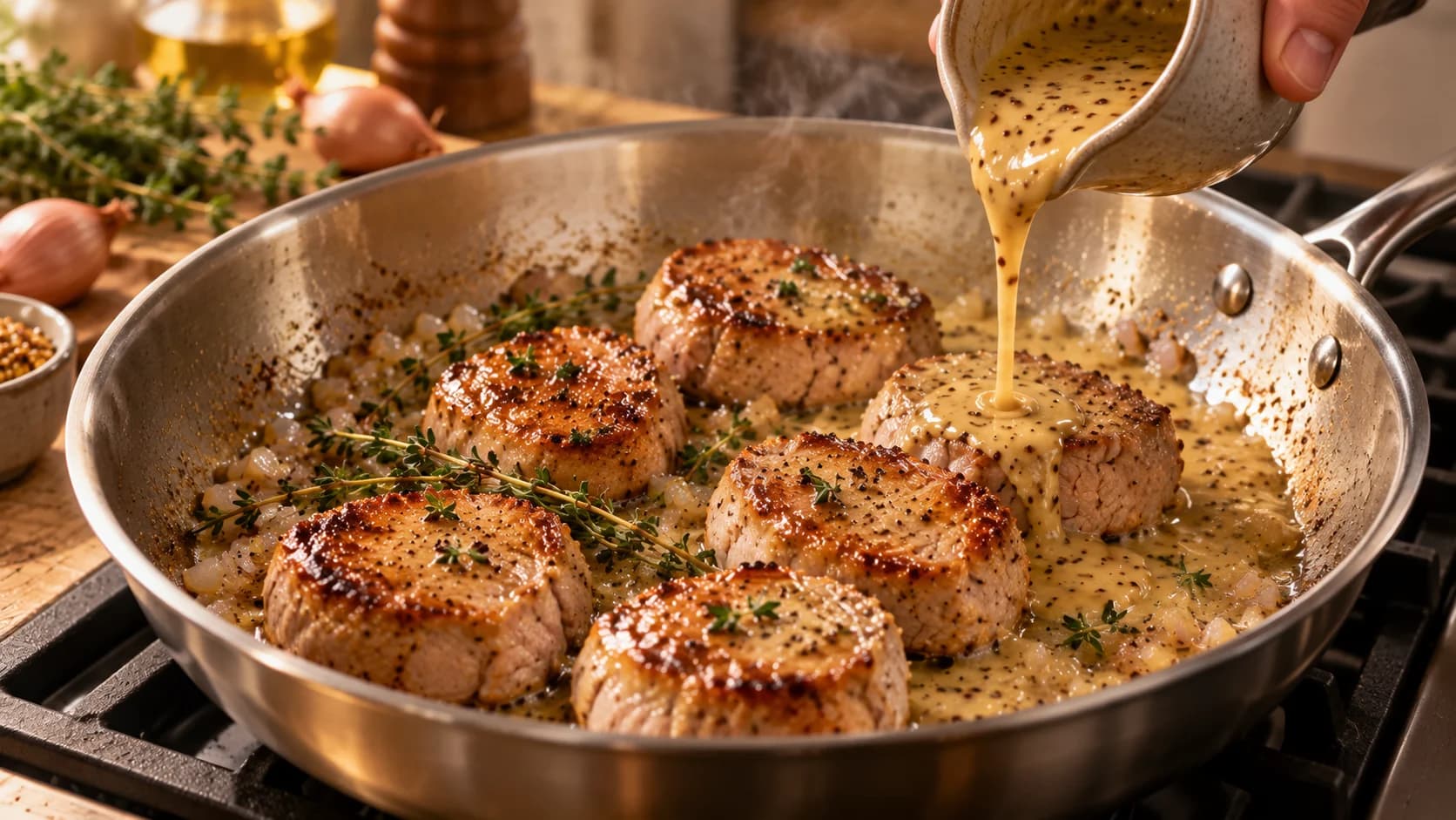 Etape 3 : Dorer les médaillons de porc — Filet mignon de porc moutarde miel léger