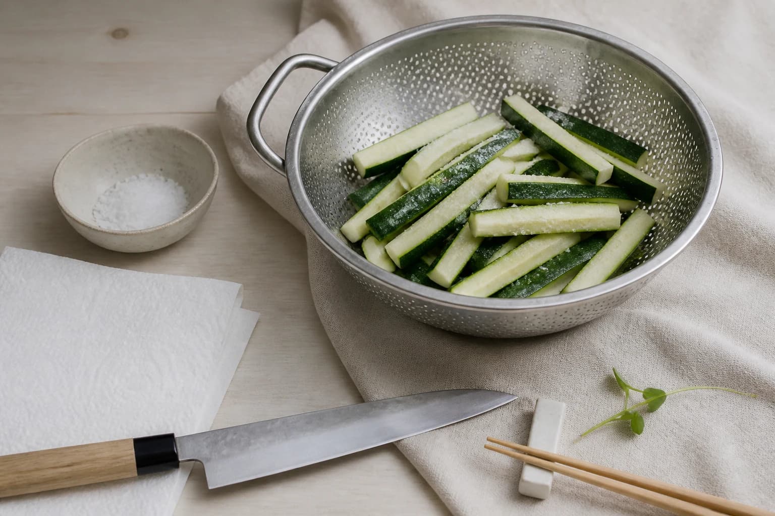 Etape 1 : Tailler et faire dégorger les courgettes — Frites de courgettes au four panées légères et dorées