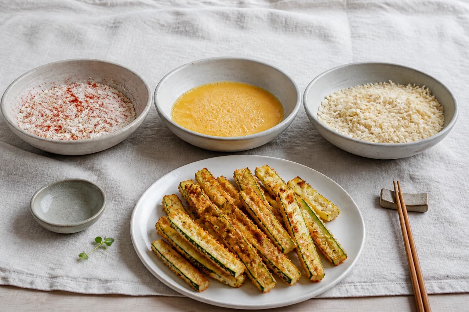 Etape 2 : Préparer la station de panure — Frites de courgettes au four panées légères et dorées