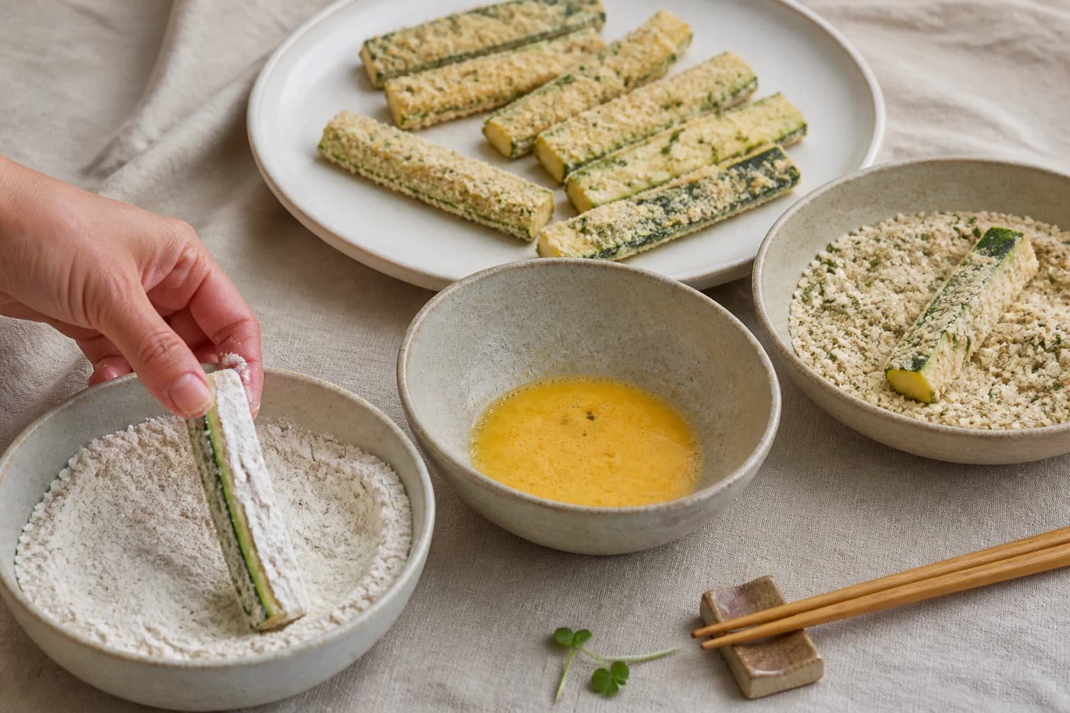 Etape 3 : Paner les bâtonnets — Frites de courgettes au four panées légères et dorées