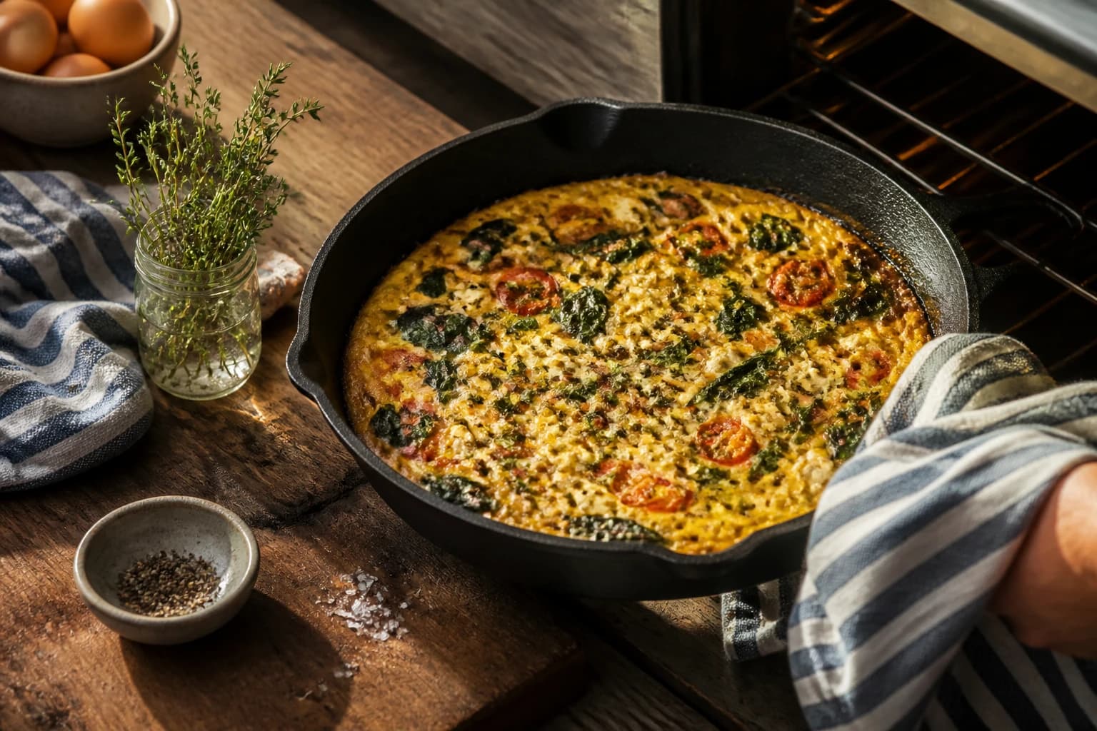 Etape 4 : Cuire la frittata — Frittata aux fanes de légumes anti-gaspi