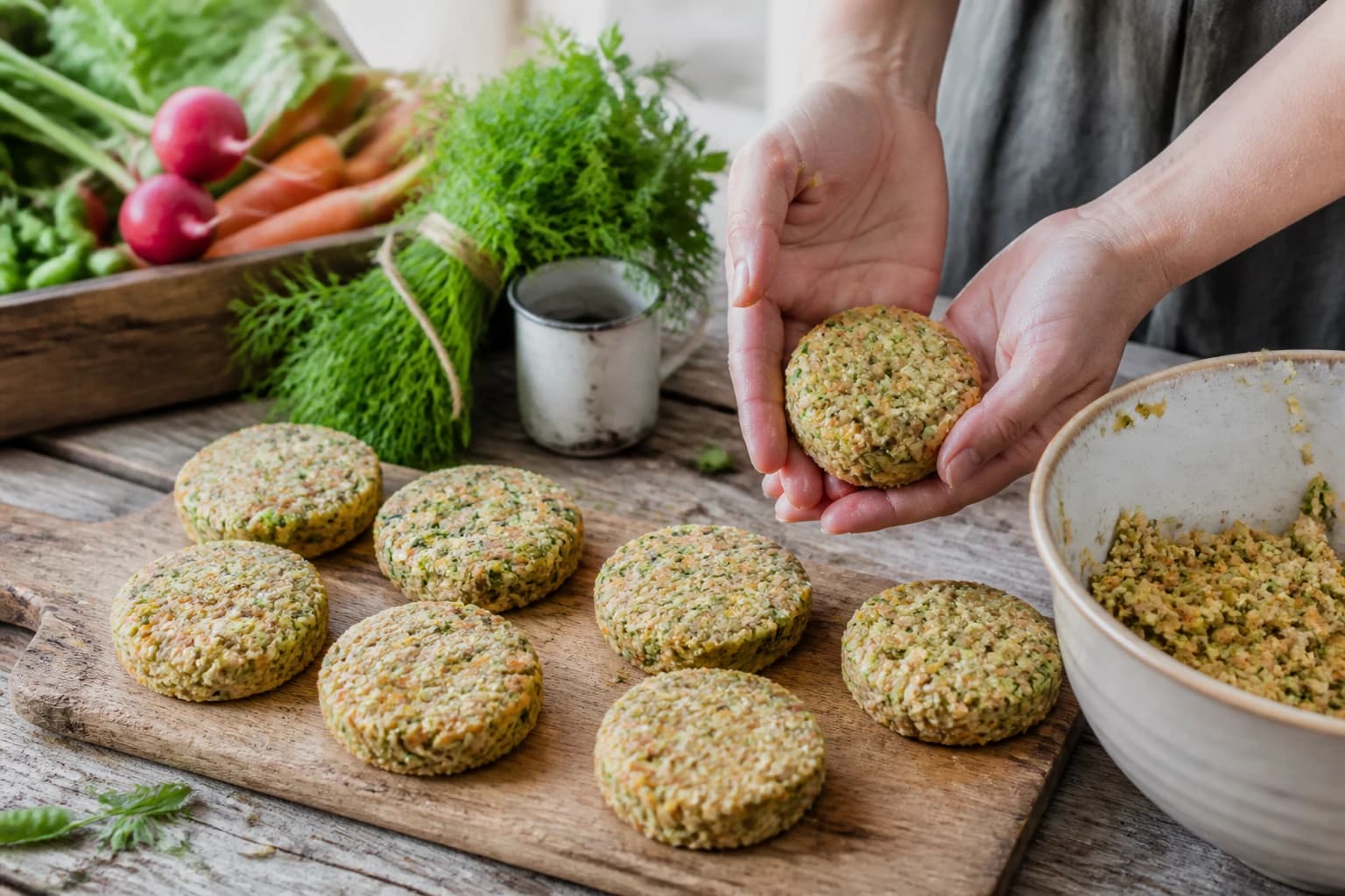 Etape 3 : Façonner et laisser reposer — Galettes de flocons d'avoine salées aux légumes