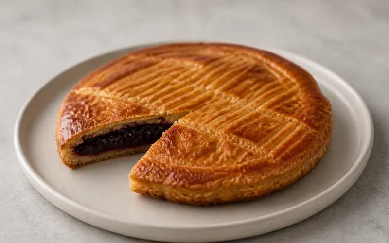 Gâteau basque à la cerise noire, recette française présentée dans une assiette