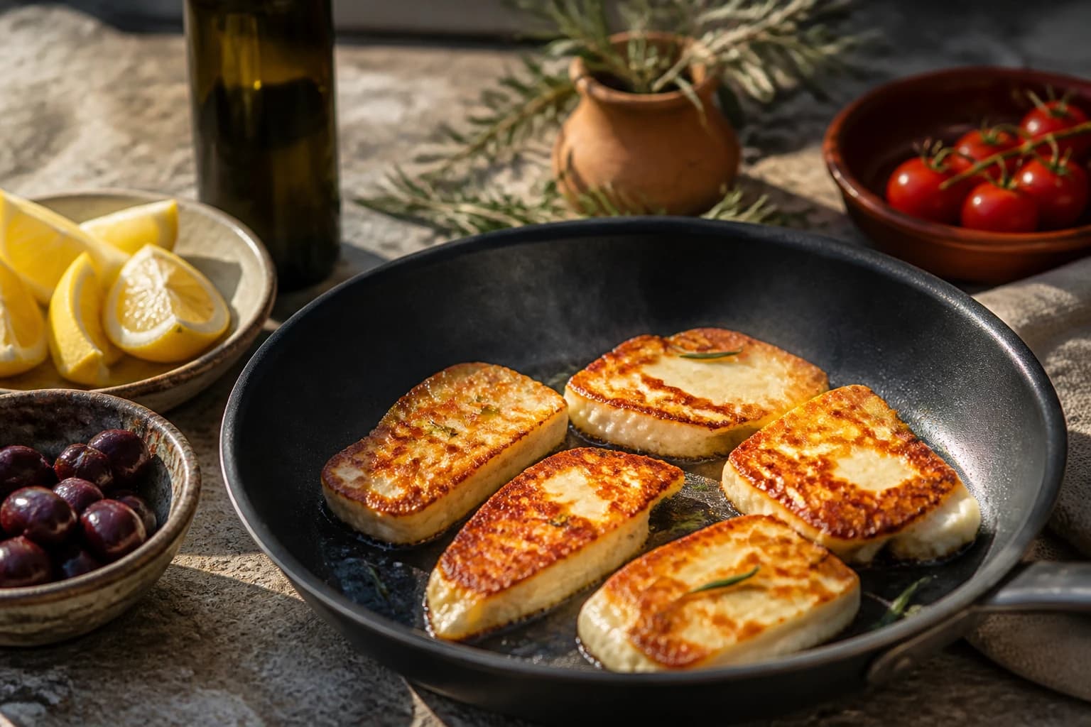 Etape 2 : Faire dorer à la poêle — Halloumi grillé : le fromage doré et fondant en 10 min