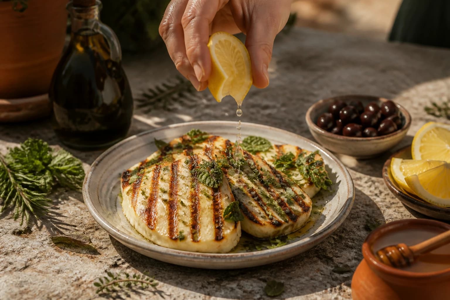 Etape 4 : Assaisonner et servir — Halloumi grillé : le fromage doré et fondant en 10 min