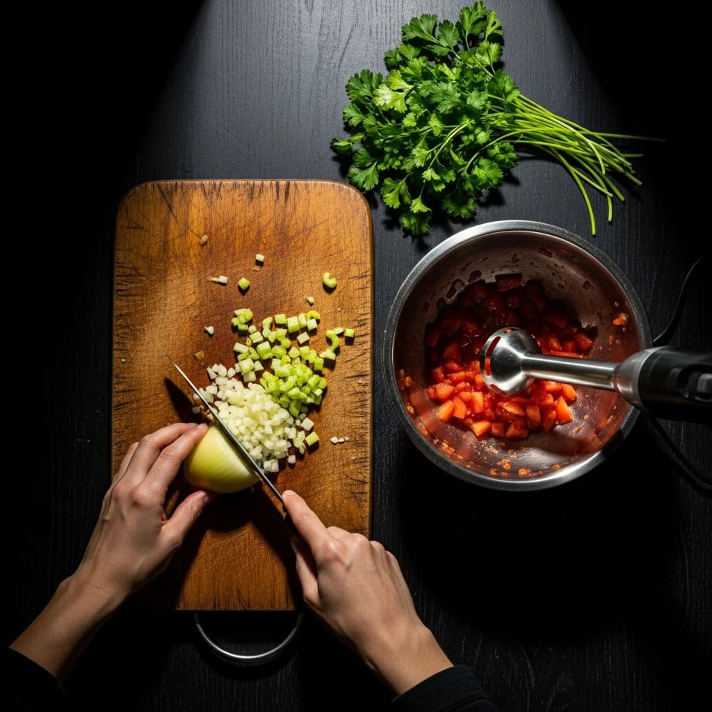 Etape 1 : Préparer les légumes et les herbes — Harira marocaine légère (210 kcal, 45 min)