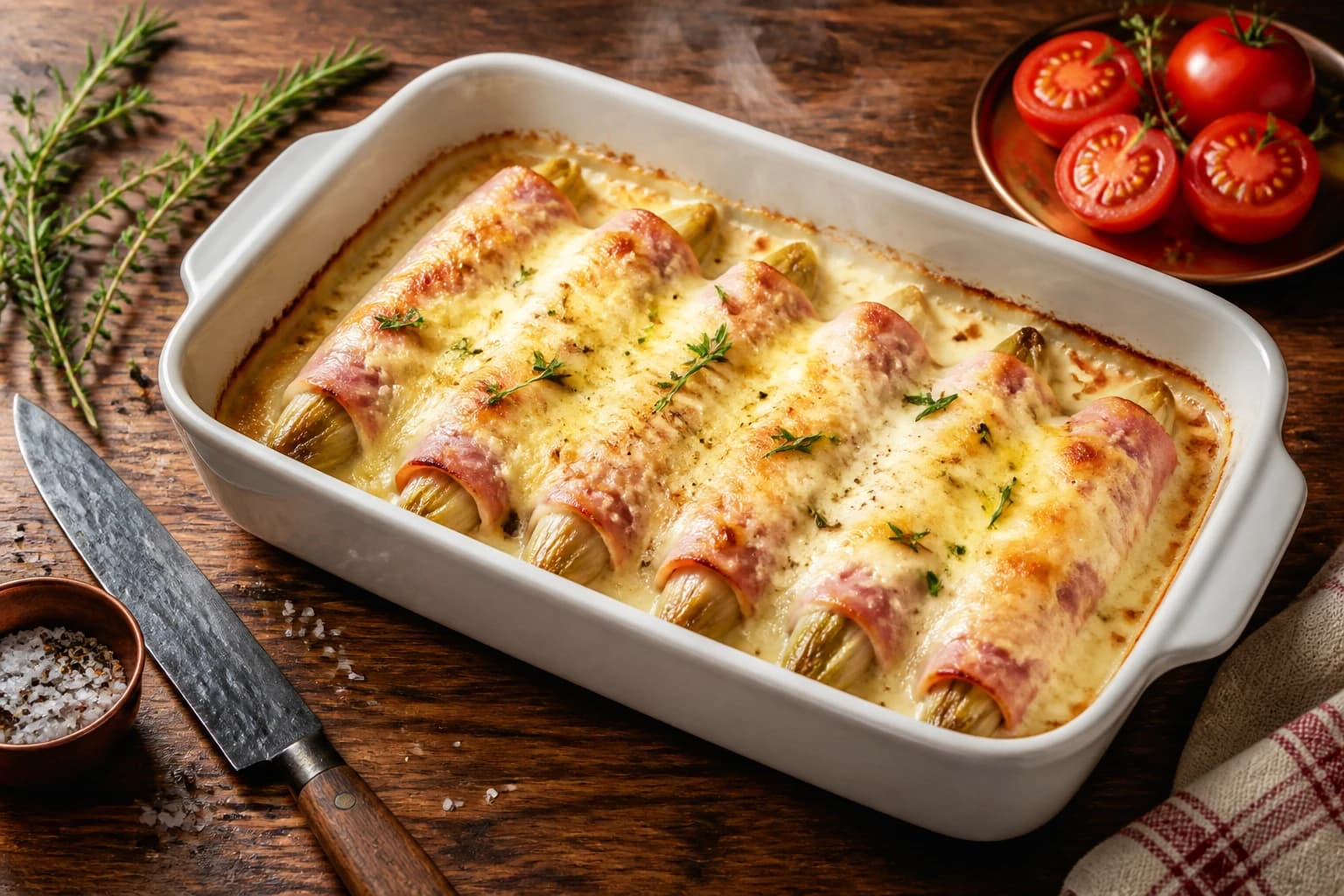 Etape 4 : Napper et gratiner au four — Endives au jambon sans béchamel, ultra fondantes