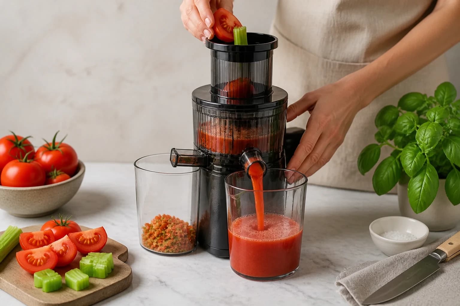 Etape 2 : Extraire ou mixer le jus de tomate maison — Jus de tomate maison : 3 gestes clés