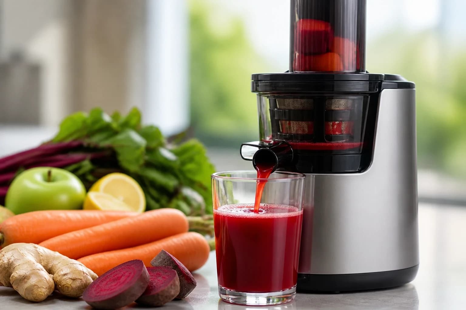 Etape 2 : Passer les légumes et fruits à l'extracteur de jus — Jus détox foie : 5 ingrédients pour drainer