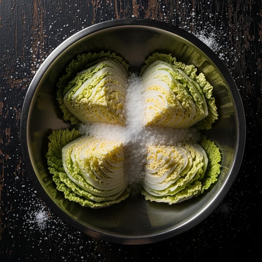 Etape 1 : Saler et rincer le chou chinois — Kimchi Maison Facile : Recette Coréenne Fermentée Vegan