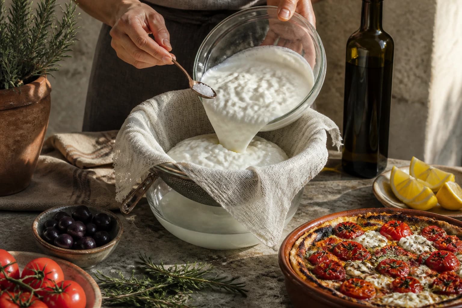 Etape 1 : Préparer le yaourt salé — Labneh maison au zaatar : 3 ingrédients