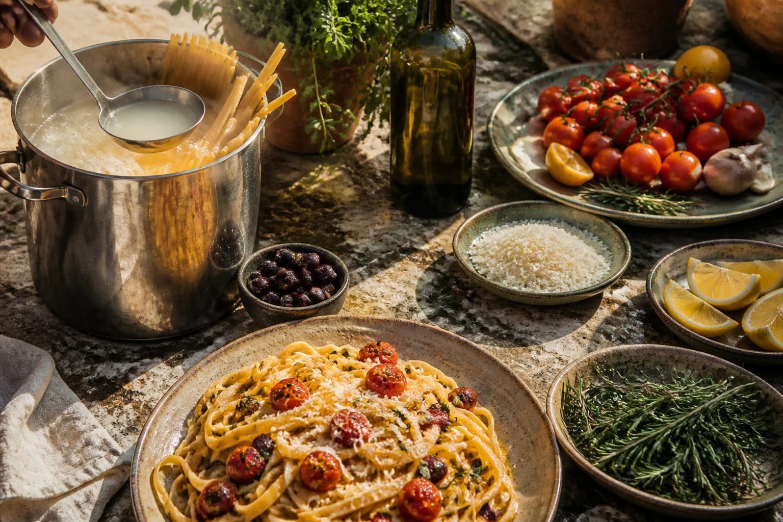 Etape 1 : Cuire les linguine al dente — Linguine aux crevettes et citron