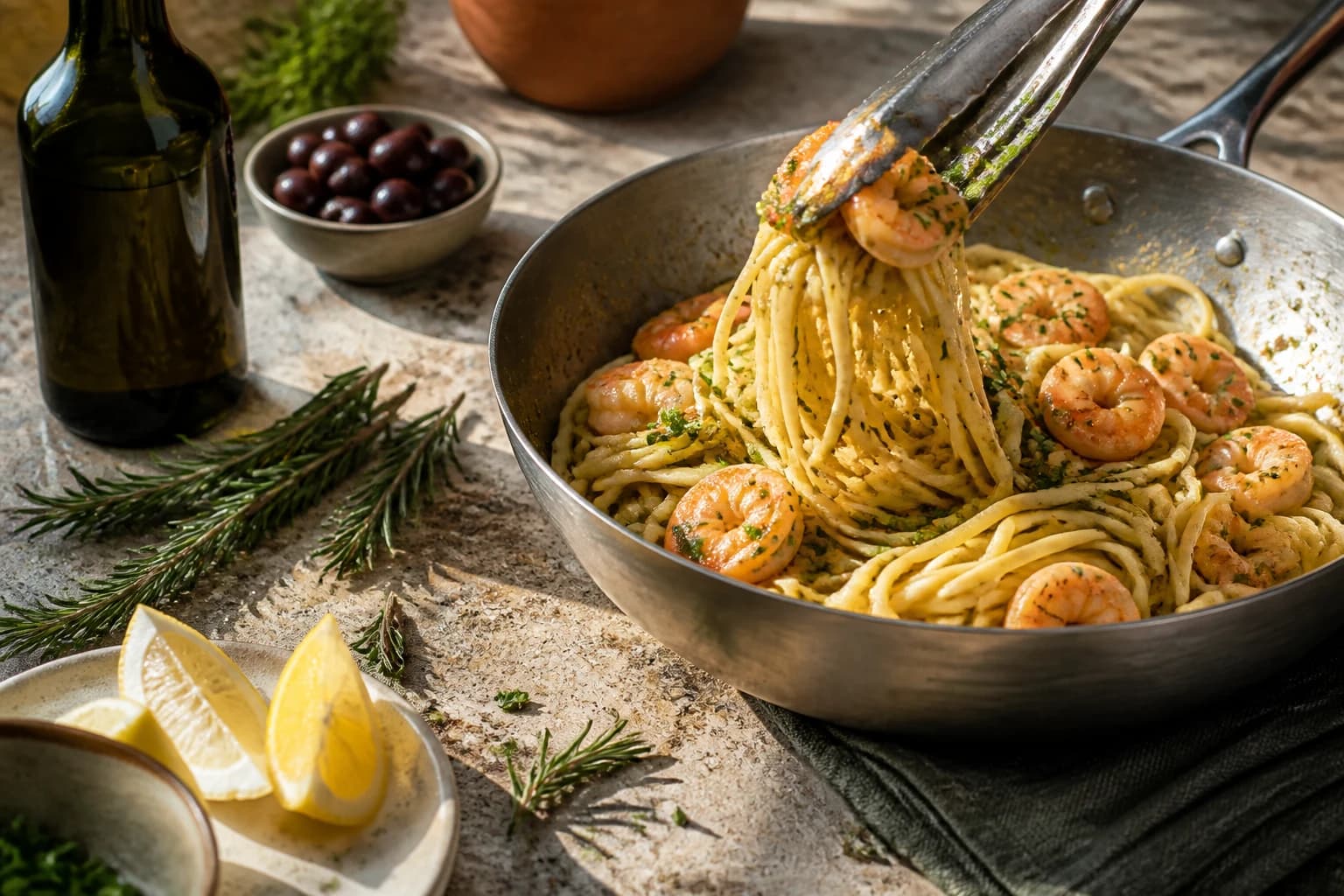 Etape 4 : Assembler et servir — Linguine aux crevettes et citron