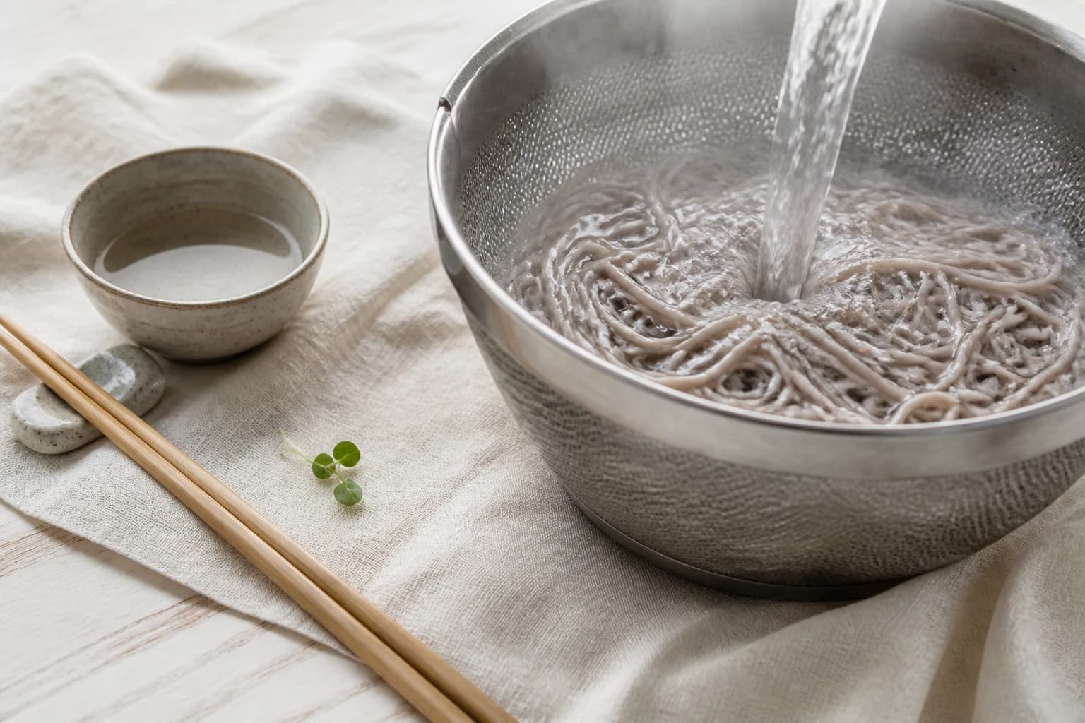 Etape 1 : Cuire et rincer les nouilles soba — Nouilles soba sautées : 5 légumes pour un wok sain et savoureux