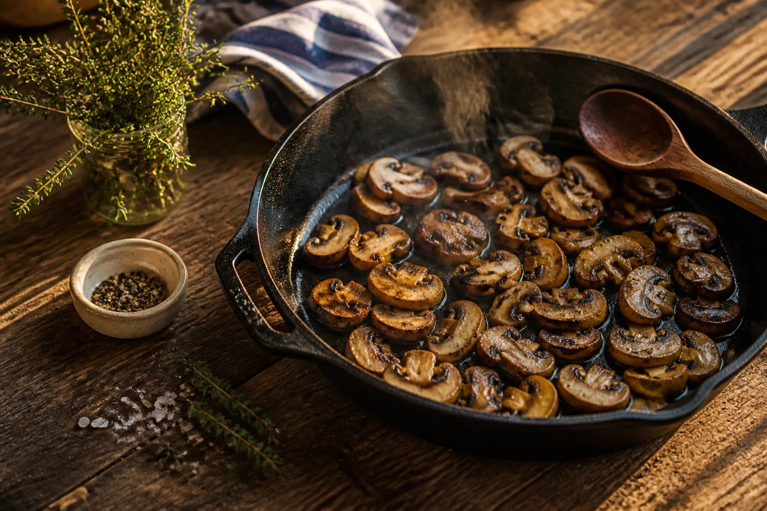 Etape 1 : Préparer la garniture — Oeufs cocotte aux champignons et épinards