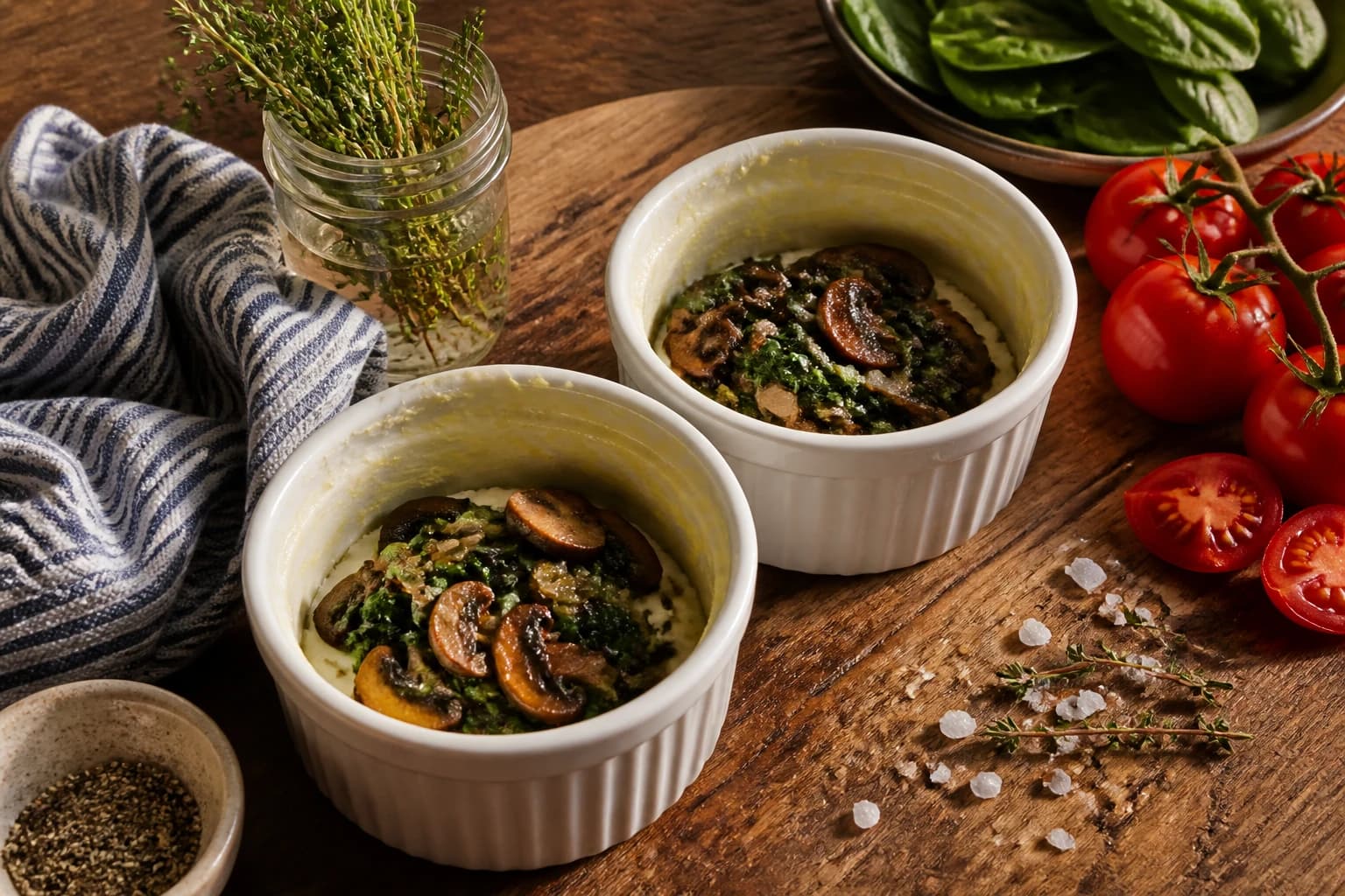 Etape 2 : Préparer les ramequins — Oeufs cocotte aux champignons et épinards