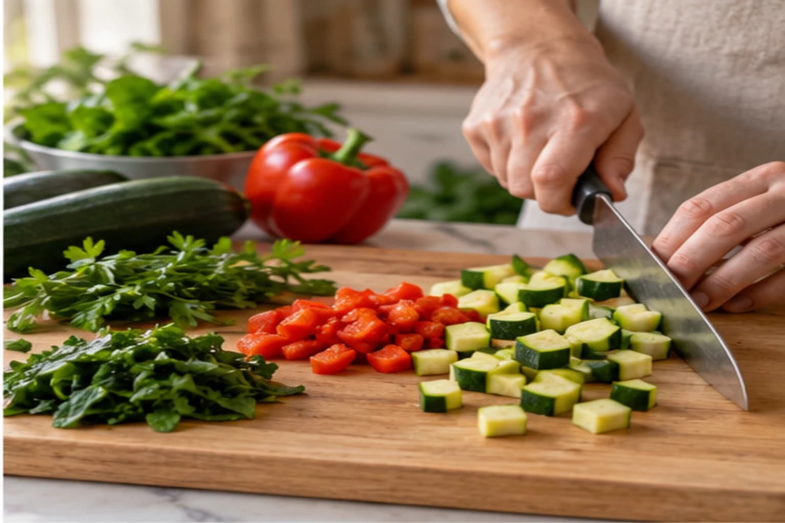 Étape 1 : Découper les légumes — Omelette blanche aux légumes