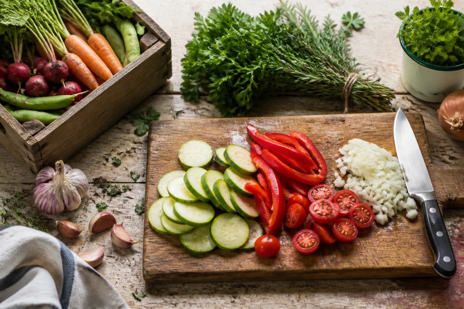 Etape 1 : Préparer les légumes frais — One pot pâtes complètes : 5 légumes, une casserole