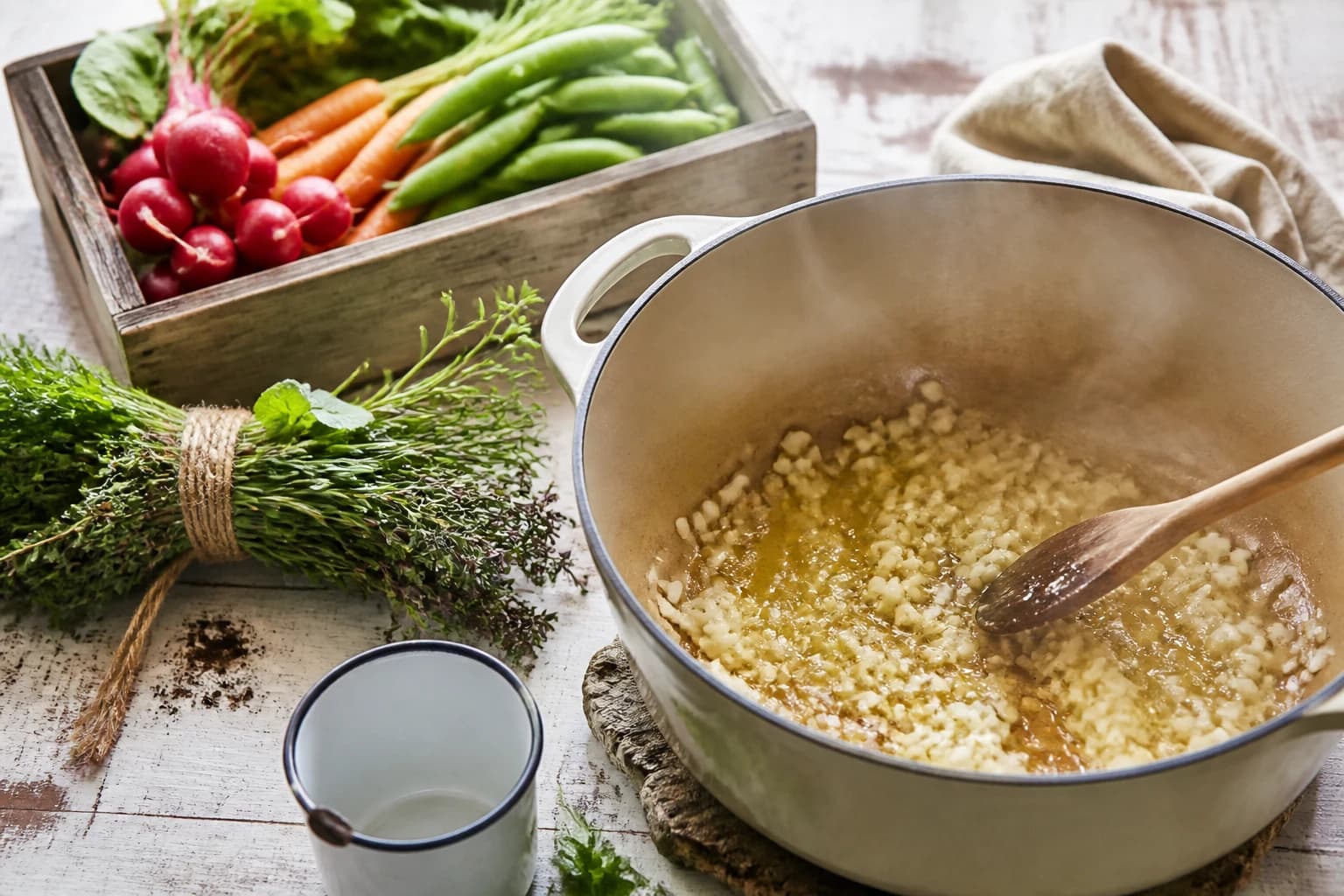 Etape 2 : Faire revenir oignon et ail — One pot pâtes complètes : 5 légumes, une casserole