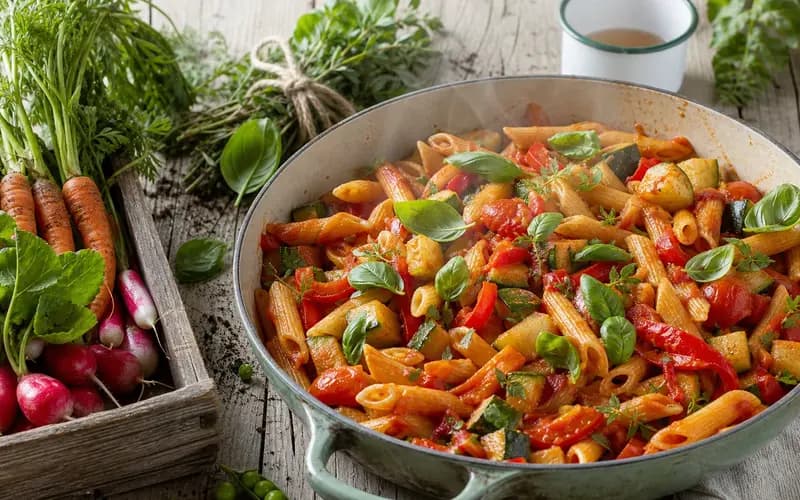 One pot pâtes complètes : 5 légumes, une casserole