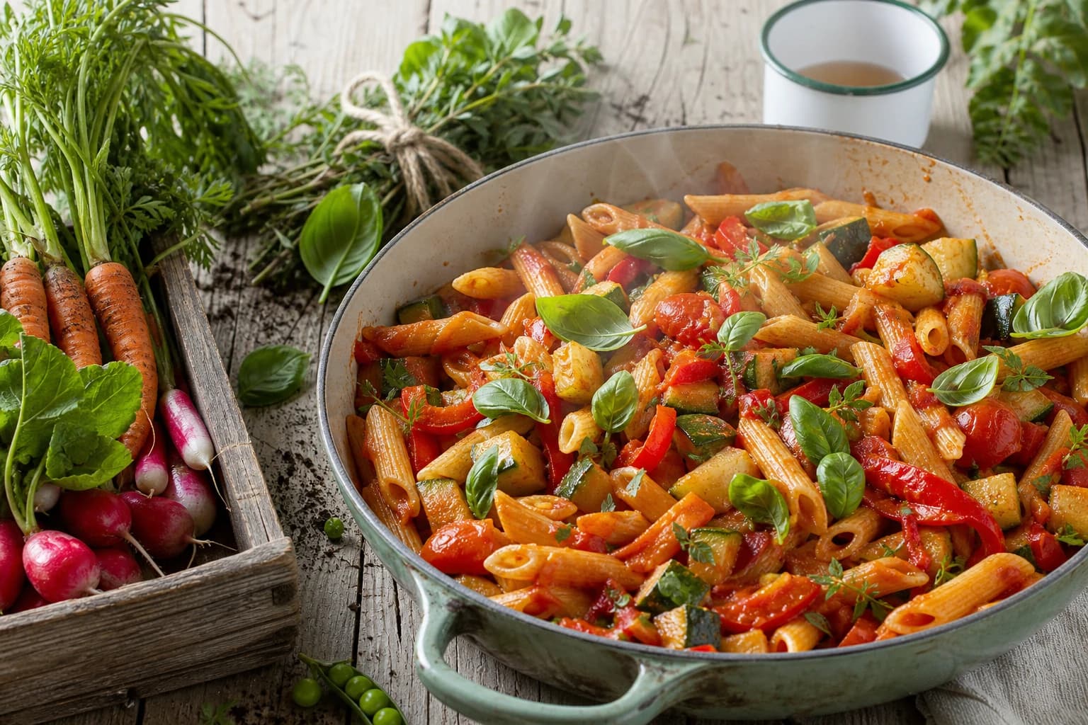One pot pâtes complètes : 5 légumes, une casserole