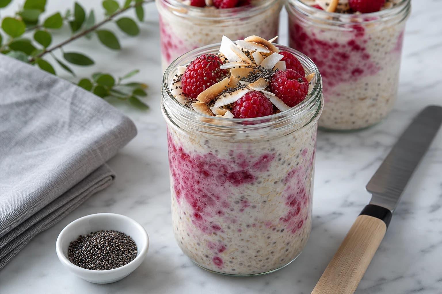 Overnight oats framboise : 11g de fibres sans cuisson, prêt la veille